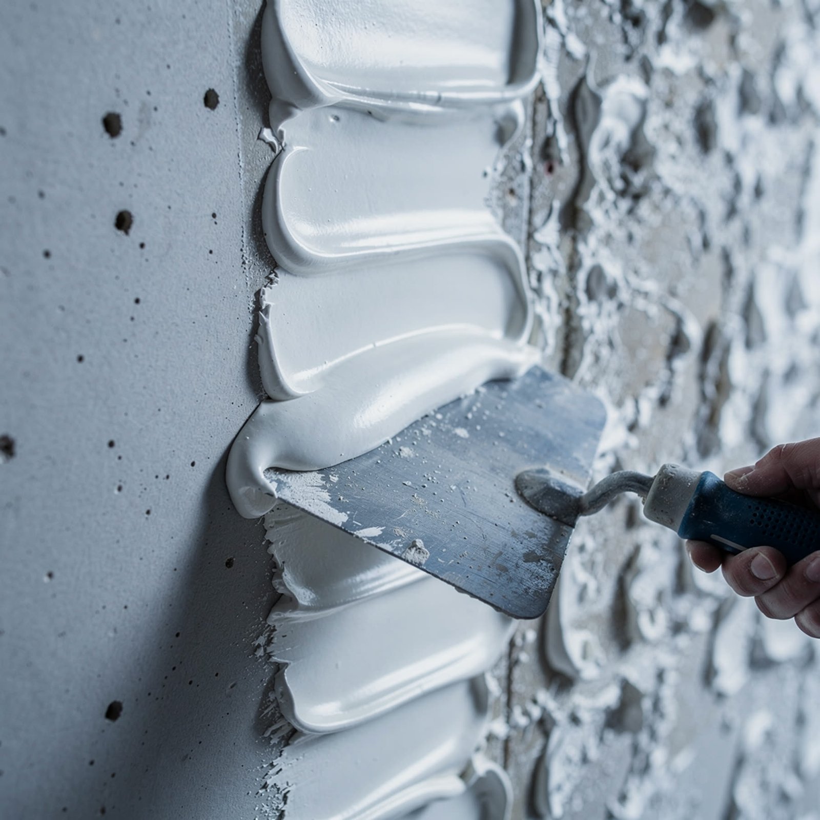 Fresh knockdown texture being applied to a drywall wall